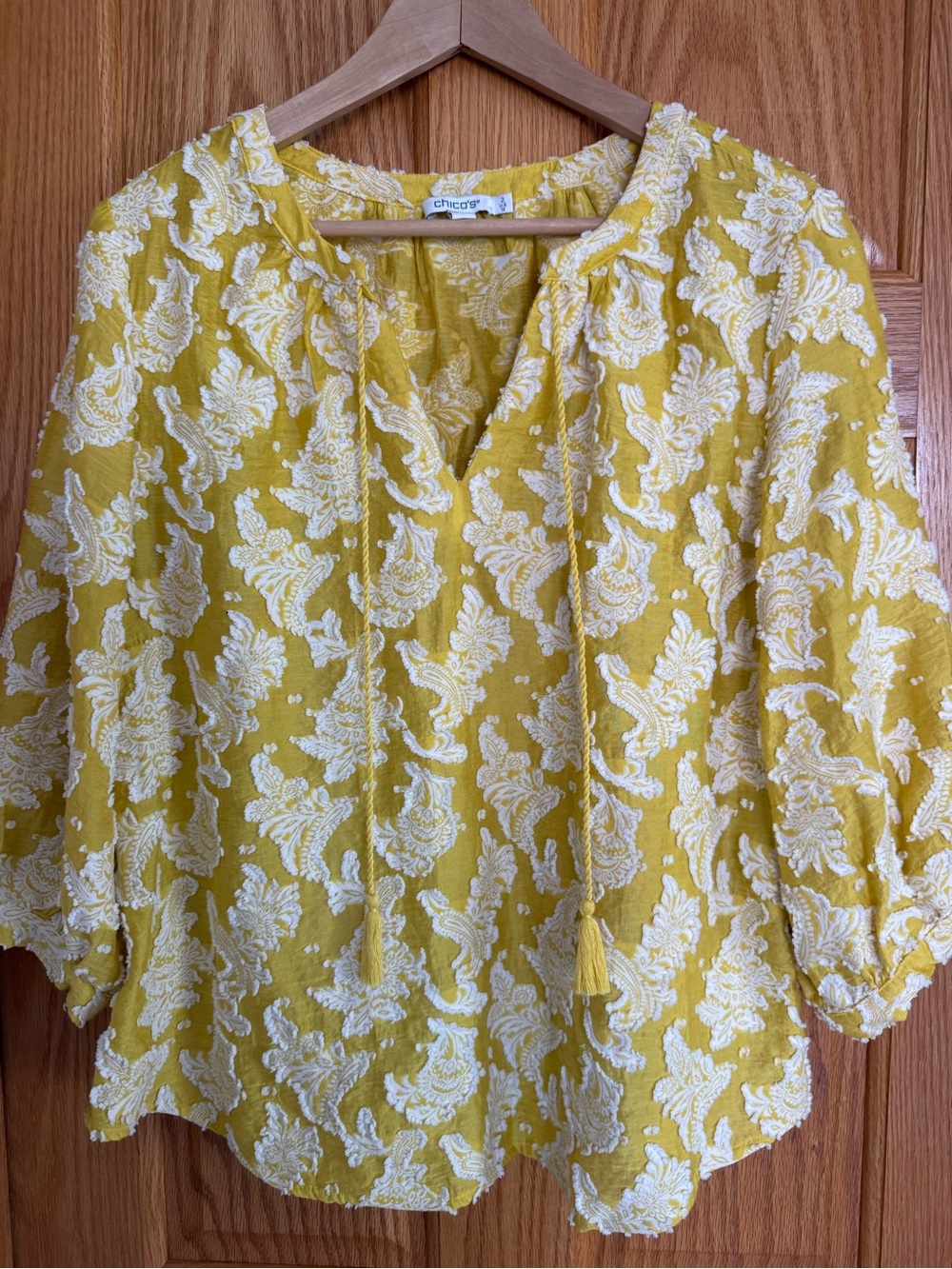 Chico's Yellow Tunic with White Floral Embroidery